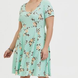 Torrid Mint Green Floral Textured Skater Dress